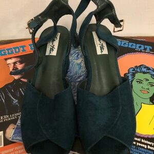 Lulu Hun London Simone Wedge Peep-Toe in Teal Green  UK 4/US 6